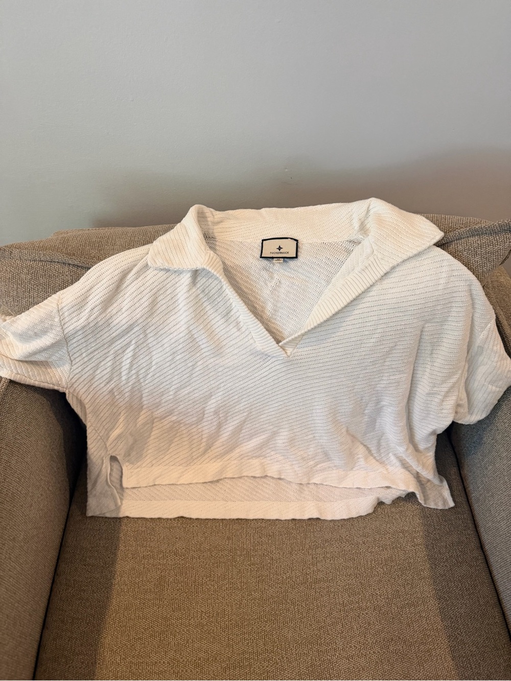 Tuckernuck White Cropped Collared Knit Top